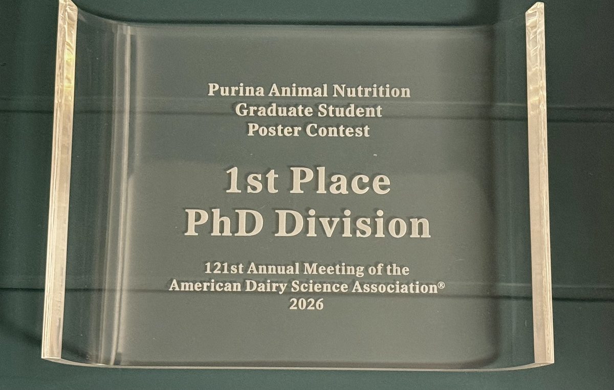 Purina Animal Nutrition Graduate Student Poster Contest award plaque