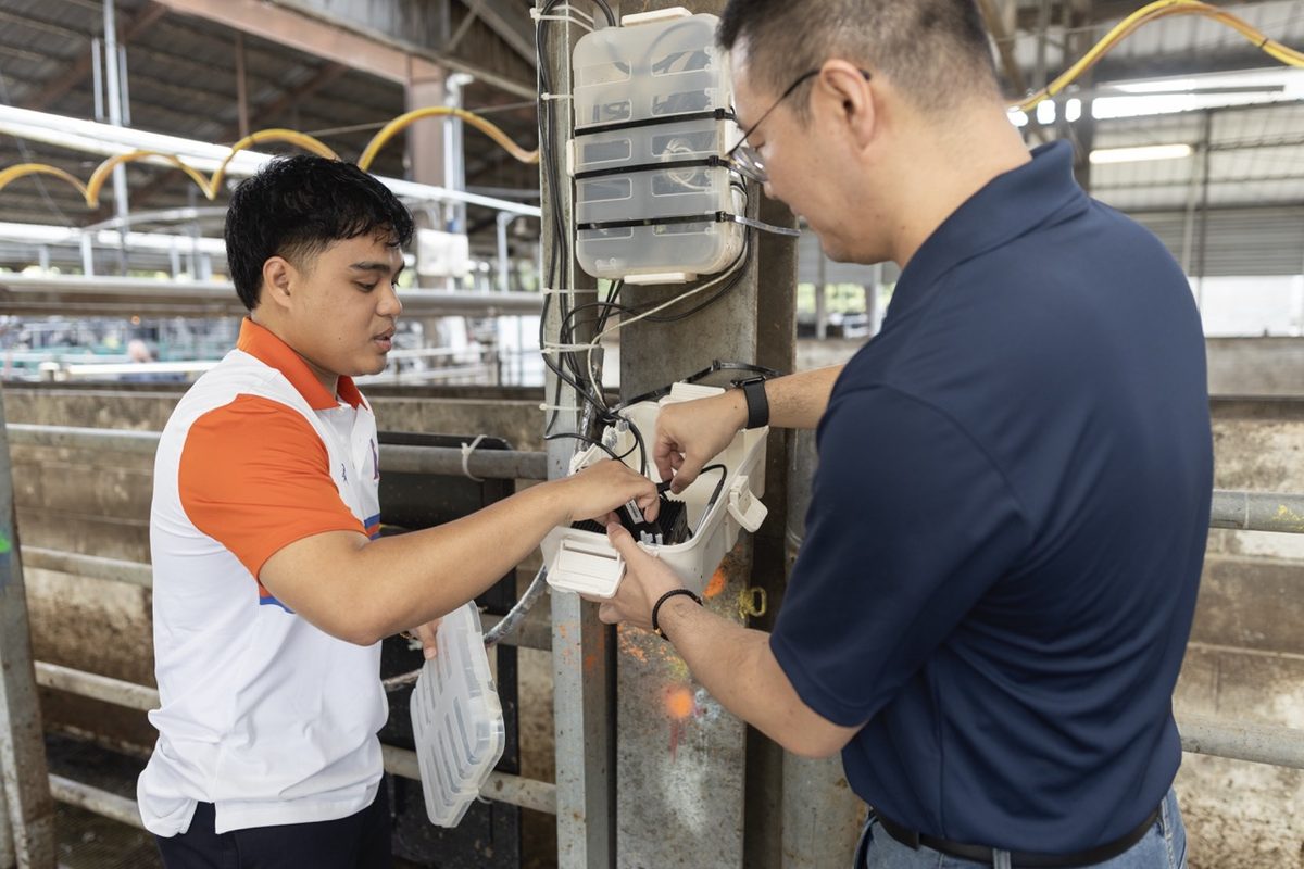 Angelo De Castro and Dr. Haipeng Yu setting up a data logger